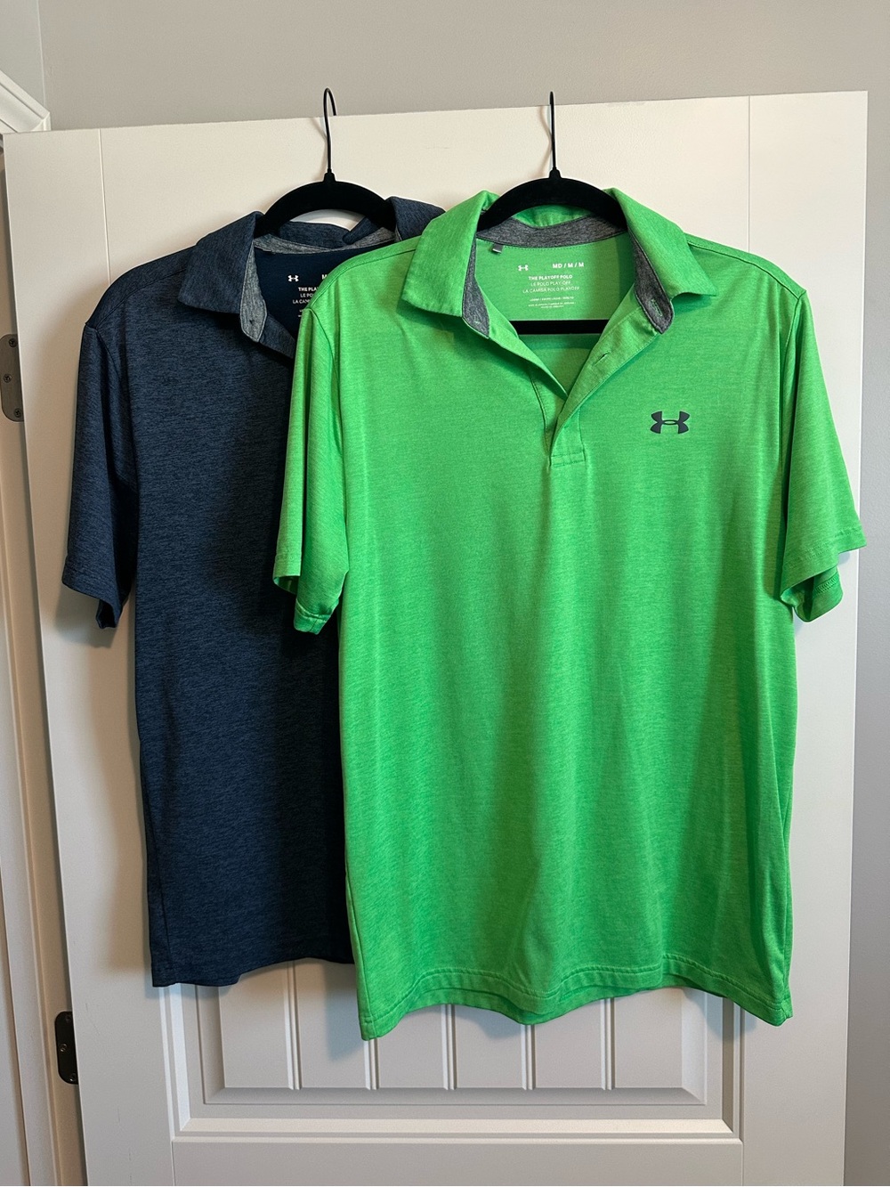 Under Armour Men’s Bright Green and Navy Performance Polo duo